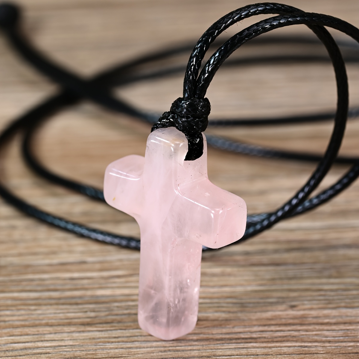 Rose Quartz Cross Pendant Necklace, Retro Style